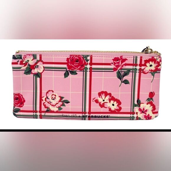 Starbucks + Bando Limited Edition Pencil Pouch, Pink/Green with Floral Print NWT - Picture 2 of 6